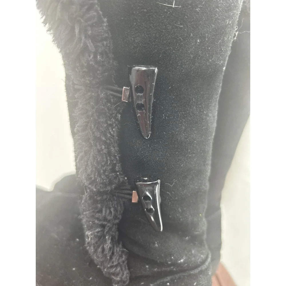 Winter Boots Size 7 Black Faux Fur Lined Suede Toggle Mid Calf Snow Warm